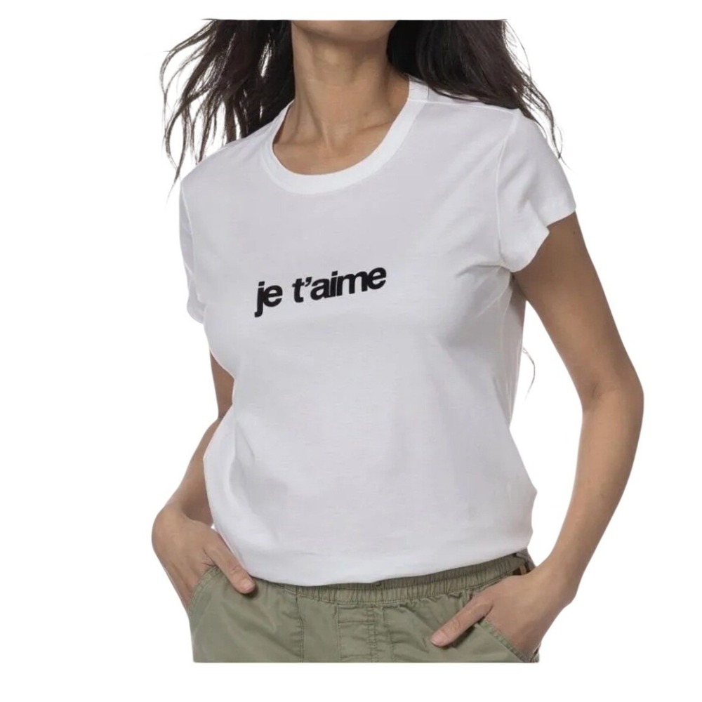 Zadig & Voltaire T-Shirt Womens M White Je T'aime Graphic Organic Cotton Tee